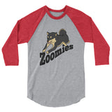 Zoomies!! Black and Tan Shiba - 3/4 sleeve raglan shirt - Stubborn Shiba Co