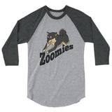 Zoomies!! Black and Tan Shiba - 3/4 sleeve raglan shirt - Stubborn Shiba Co