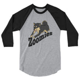 Zoomies!! Black and Tan Shiba - 3/4 sleeve raglan shirt - Stubborn Shiba Co